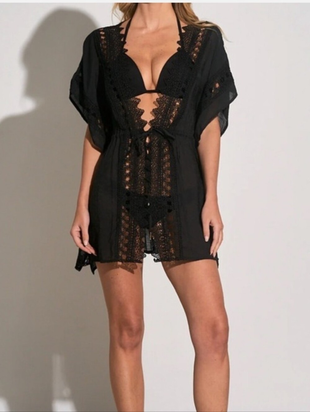ELAN Vivi crochet Cover Up tie front boho slouchy women’s Lace Sz Small/ Meduim - Picture 2 of 16